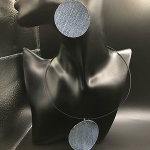 Denim Circle Set w/Pendant Necklace & earrings